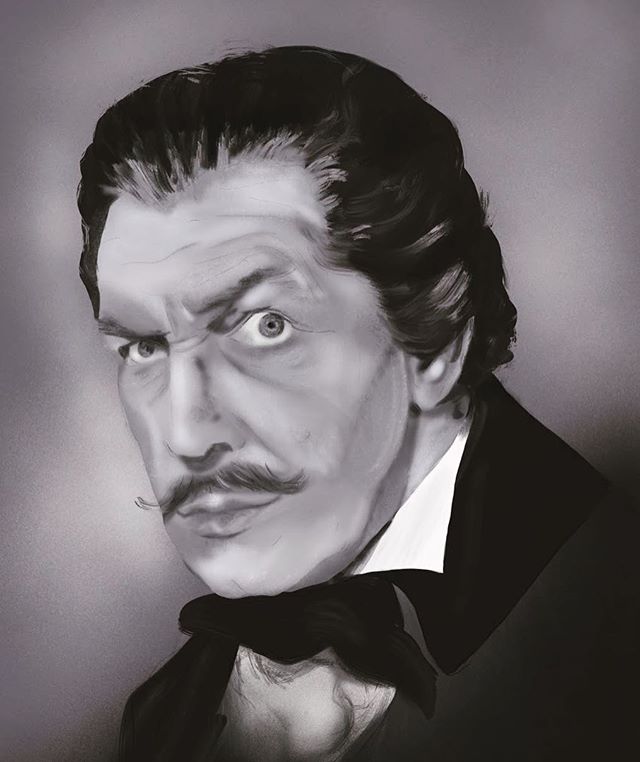 Digital illustration of Vincent price raising his eyebrow towards the viewer